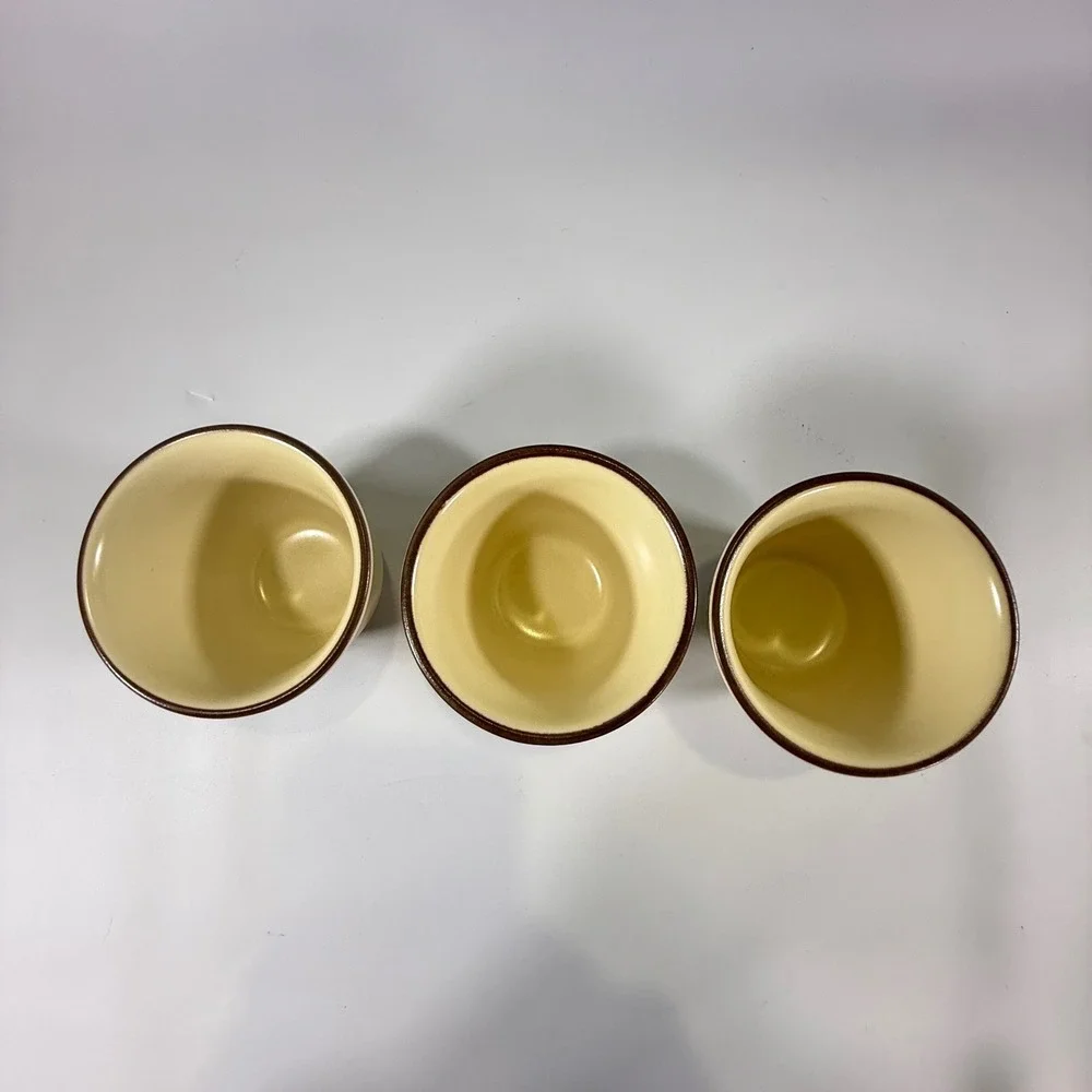 VTG Pfaltzgraff Village Custard Cup Set 3 Cream Brown Floral Farmhouse Stoneware